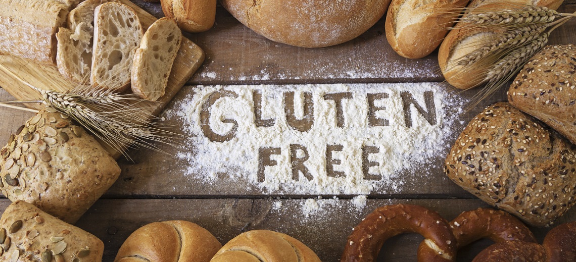 gluten free breads on wood background|